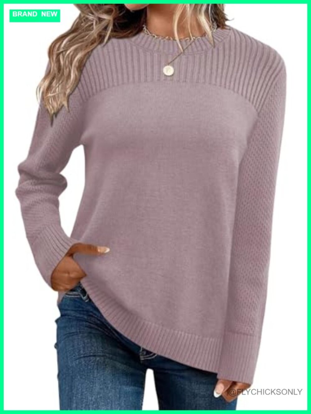 Womens Knit Sweater Long Sleeve Crew Neck Pullover Top Fall Winter